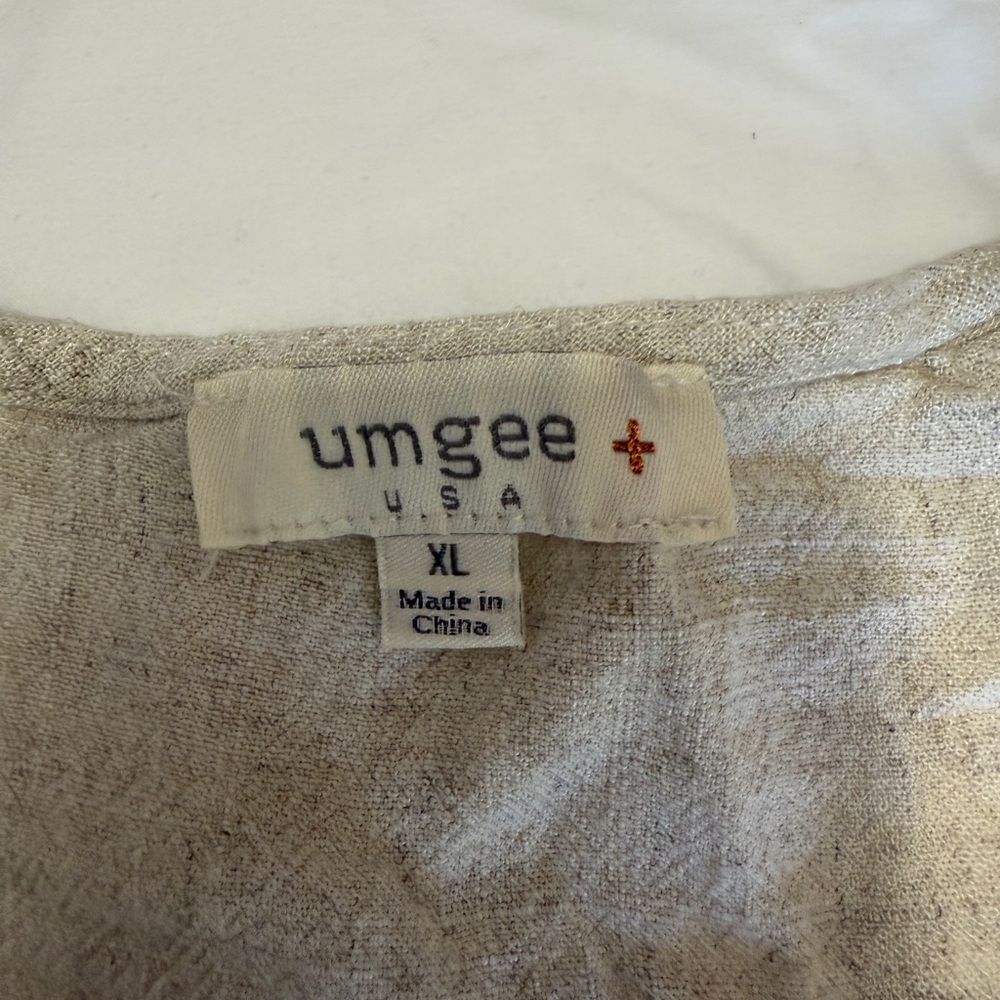 Umgee USA Linen Beige Cotton Blend Fringe Sleeve Tie Front Top Size XL - Picture 4 of 6